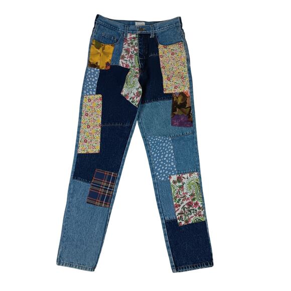 Moda Int'L Vintage Custom Patched Jeans Womens 4 30X31 Blue Patched Boho Hi Rise - Picture 1 of 13